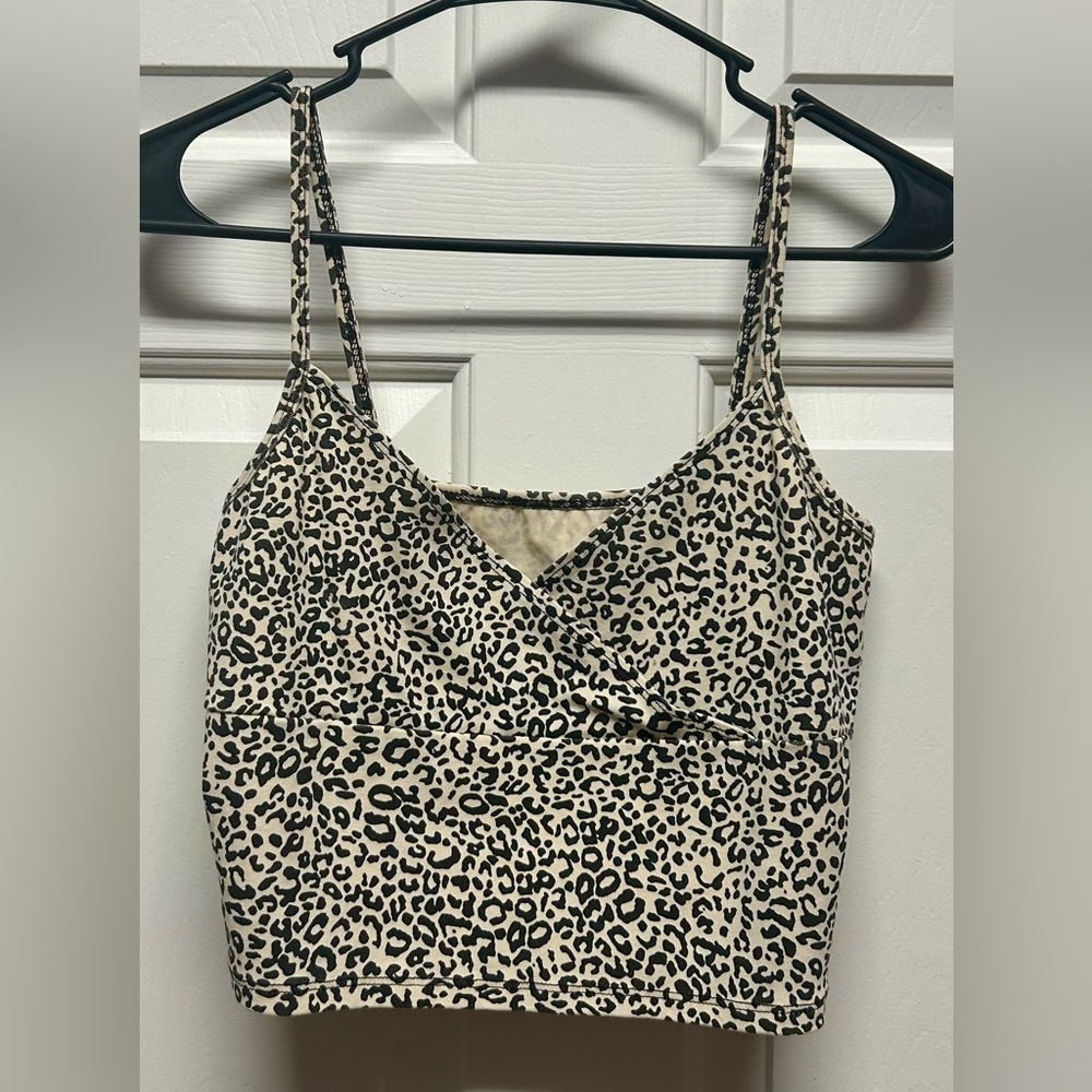 Leopard Print Cami Crop Top  - Black & Cream
